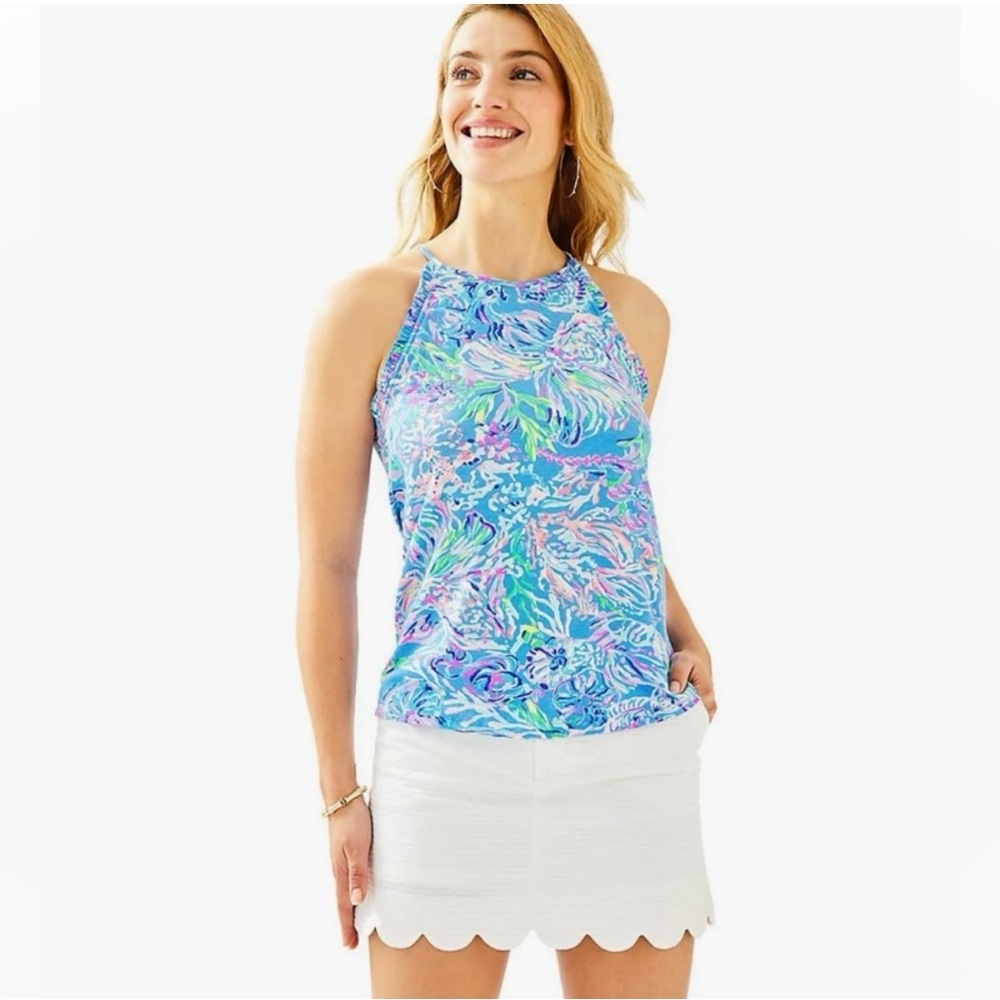 Lilly Pulitzer Alek Ruffle Halter Top All Together Now Preppy Resort Vibrant